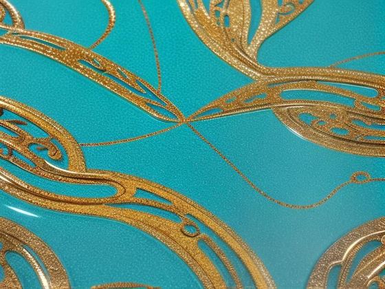 Close view of a teal resin surface with raised metallic gold veining poured across it.